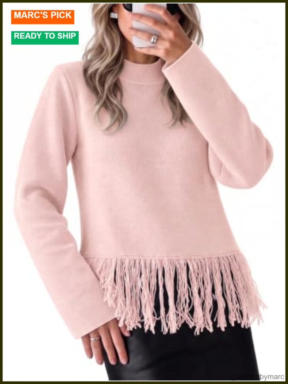 Fringe Sweater Mock Neck Long Sleeve Pullover Tops